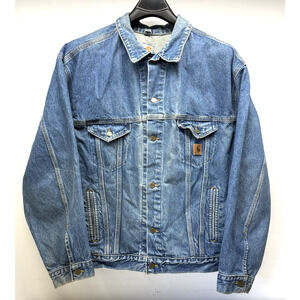 Y2K CARHARTT J12 DST Mens 3XL Reg Workwear Cotton Denim Trucker Jean Jacket